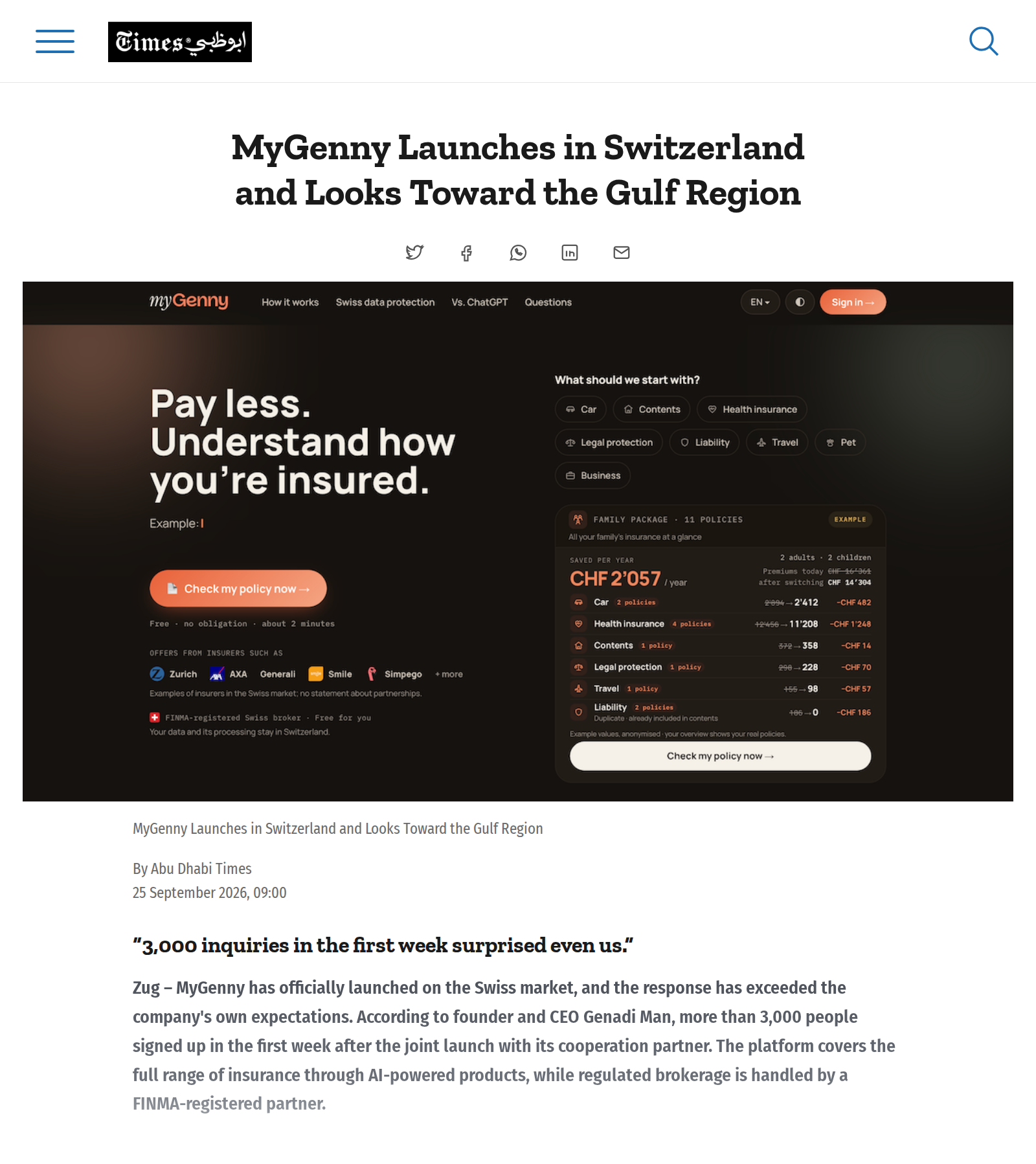 MyGenny Launches in Switzerland and Looks Toward the Gulf Region